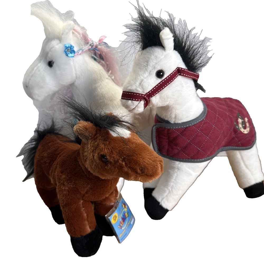 Mixed Lot Of 3 Med /small Horse Plush Webkinz/hug Fun/the Cuddle Toy